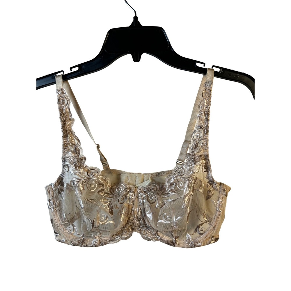 Soma Embroidered Lace Bra 36C Champagne Gold Floral‎ Underwire Womens